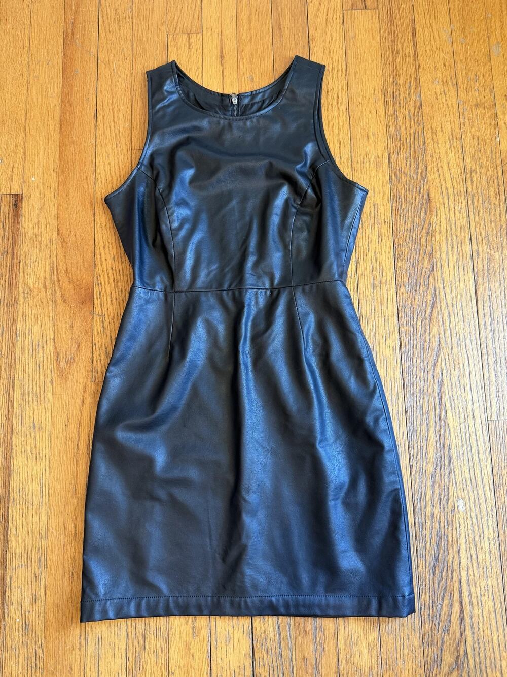 Jack Dress Womens 2 Black Faux Leather Sleeveless Sheath Zip Back Lined